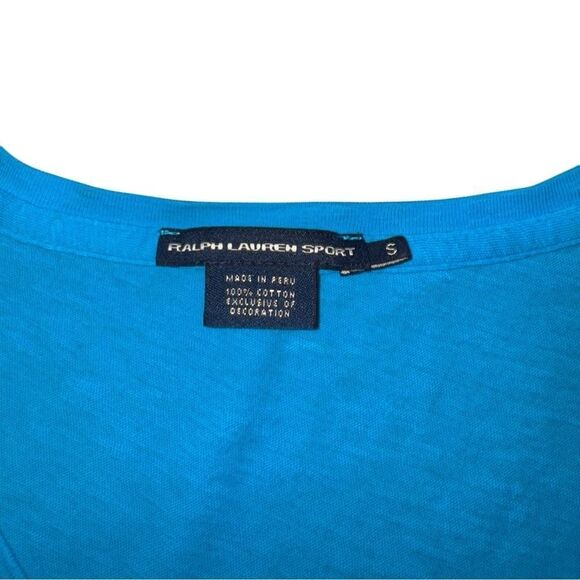 Ralph Lauren Sport Women's Baby Blue 100% Cotton Short Sleeve V Neck Top - Small - Picture 4 of 6